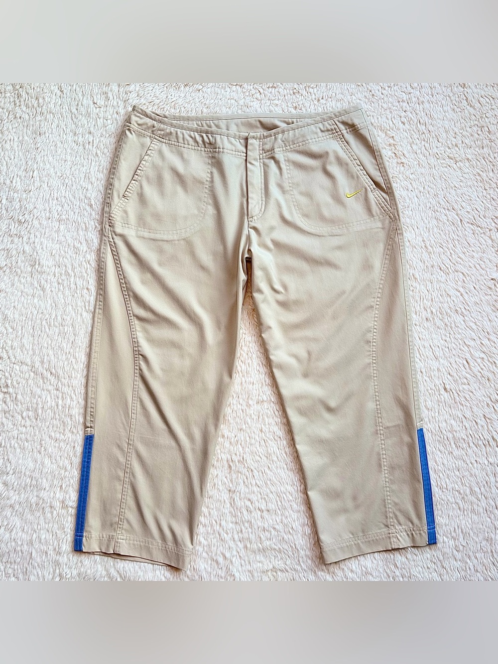 Y2K Vintage Nike Cropped Khaki Capri Wide-Leg Cargo Utility Pants Drawstring L